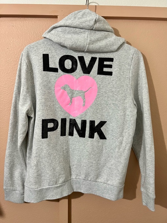 PINK Victoria's Secret Light Gray Zip-Up Sweatshirt with Pink Logo & Joggers Set - Picture 5 of 14